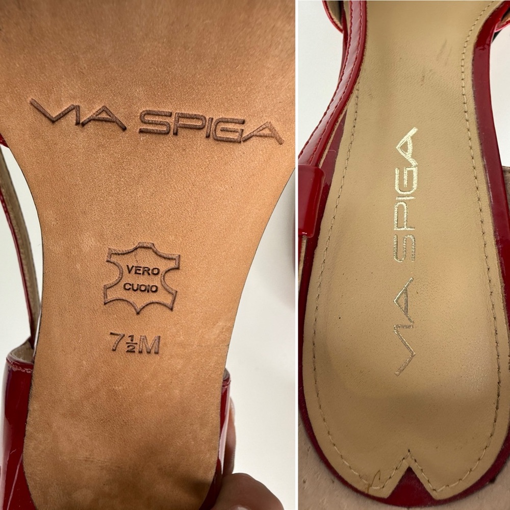 Via Spiga Red Patent Leather Slingback Kitten Heels Pointed Toe Pumps 7.5 - Picture 8 of 12
